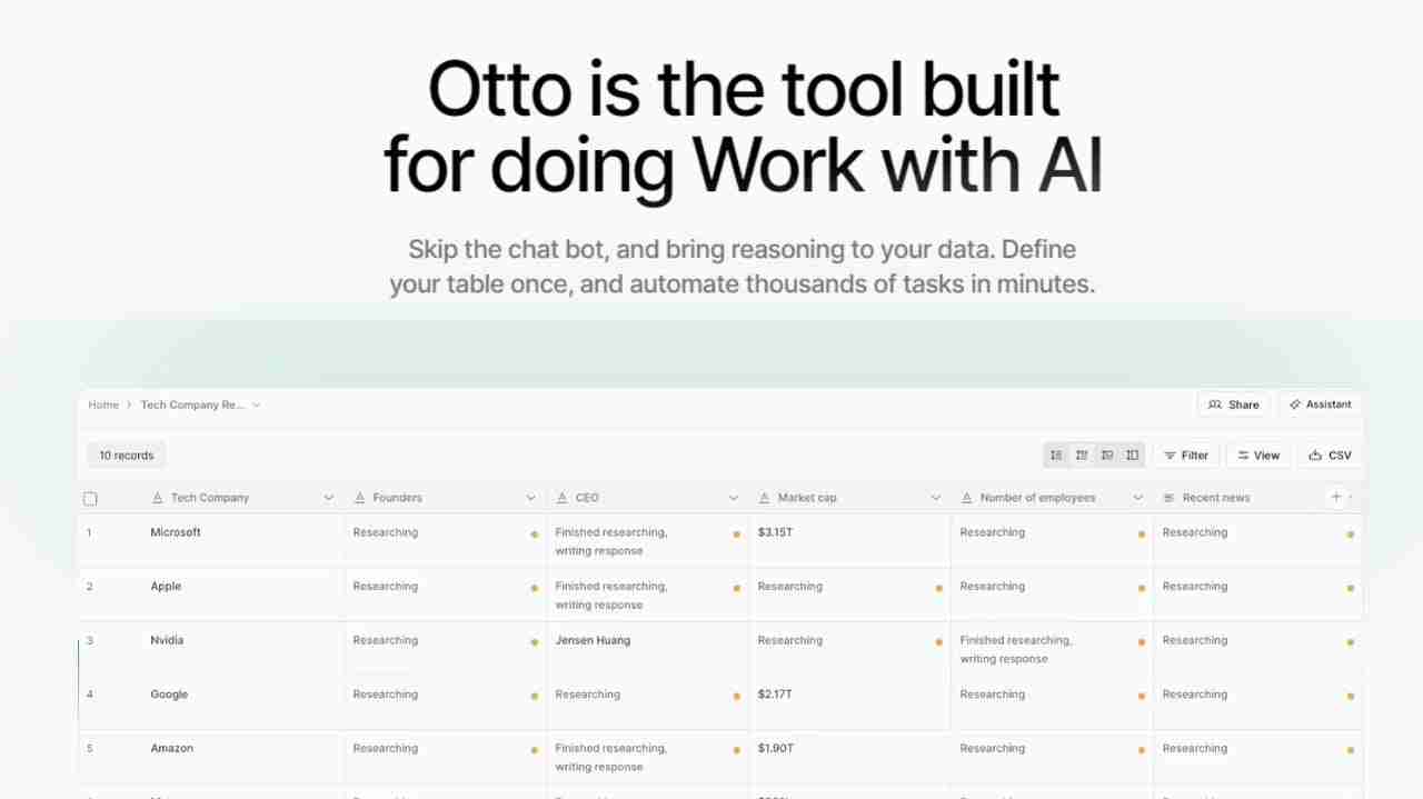 Otto AI designed to streamline your spreadsheet Data